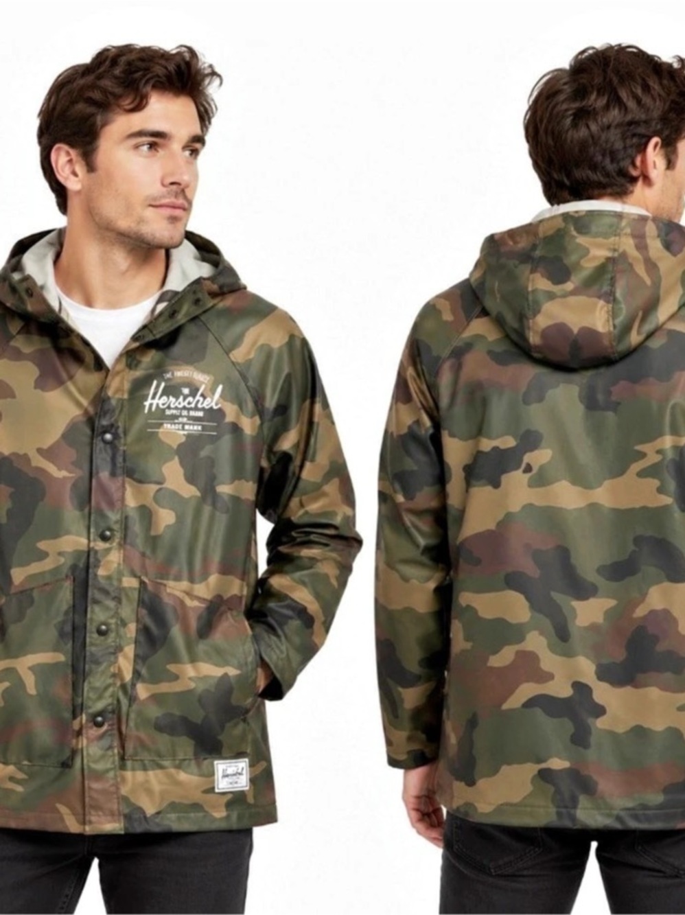 Herschel Rainwear Classic Woodland Camo Hooded Jacket Men’s S Small